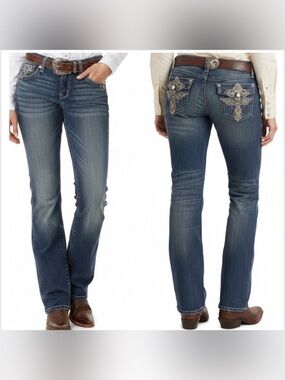 Grace in LA Women's Embroidered Back Pocket Embellished Bootcut Jeans Size 11/29